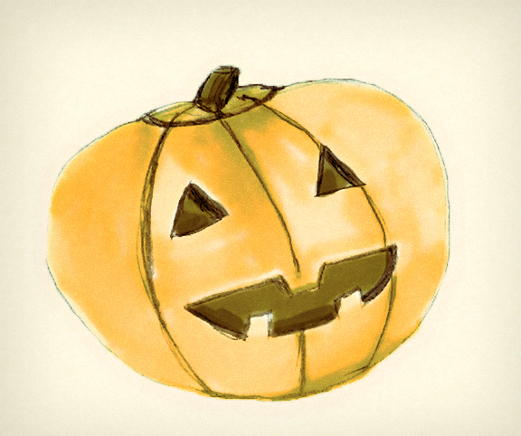 I drew this pumpkin first as a pencil sketch and then scanned it and colored the line art in Photoshop.